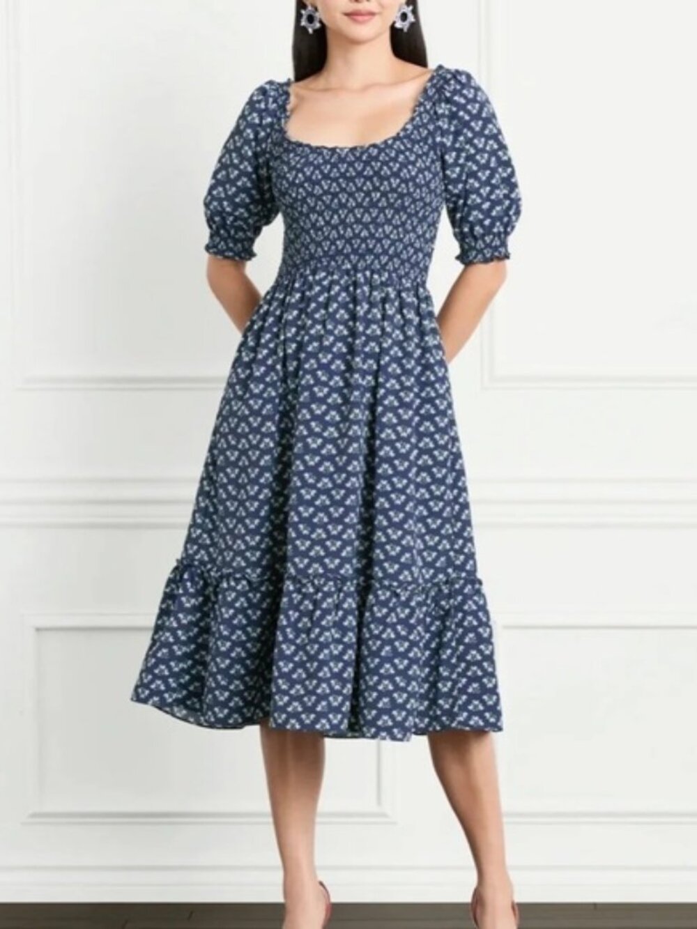 Hill House Home Nap Dress Louisa Posy Navy Crepe